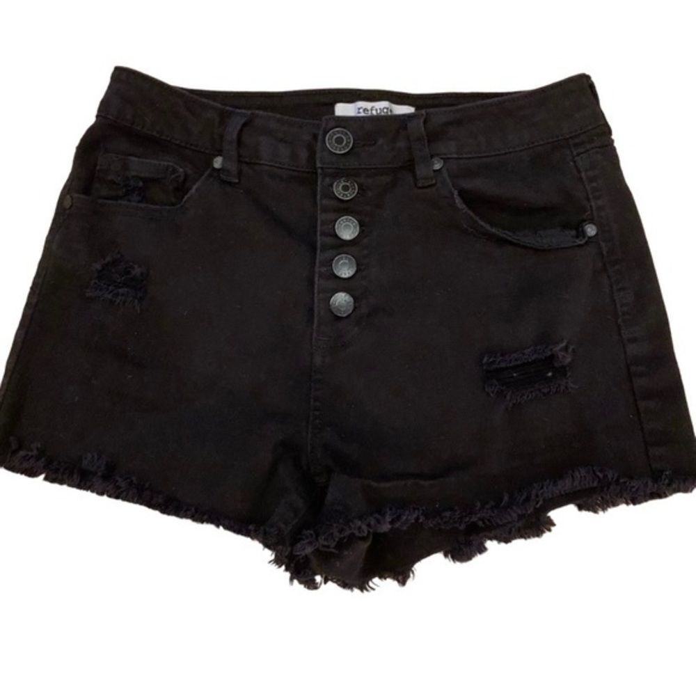Refuge Black Jean High Rise Shorts 8‎